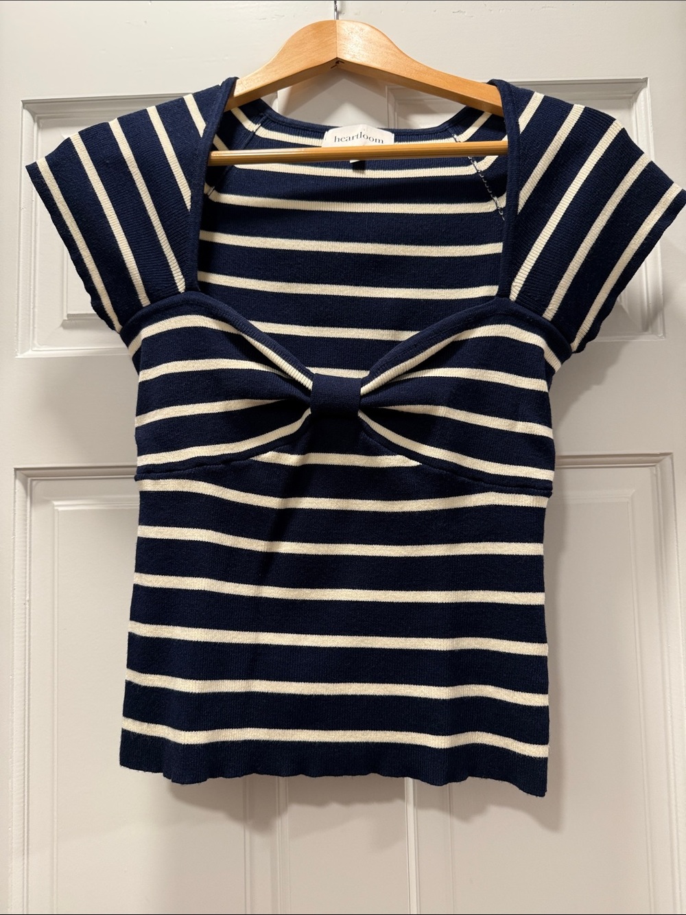 Heartloom Navy & Cream Striped Bow-Front Crop Top